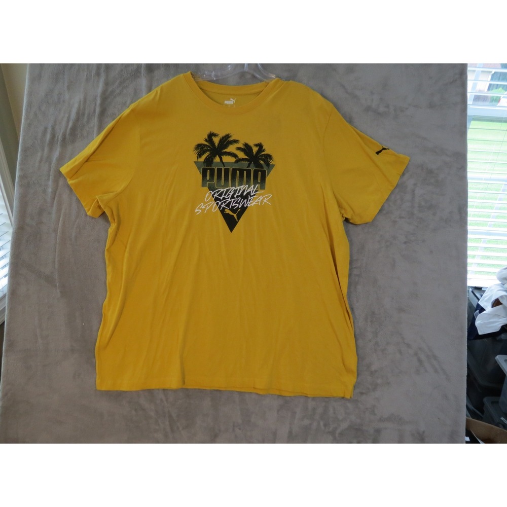 Puma T Shirt Mens 4XL Yellow Original Sportswear Palm Tree Graphic Short‎ Sleeve